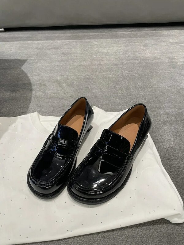 genuine leather British style small leather shoes kitten heel loafers women's  heels shallow mouthed lazy women's singles shoes
