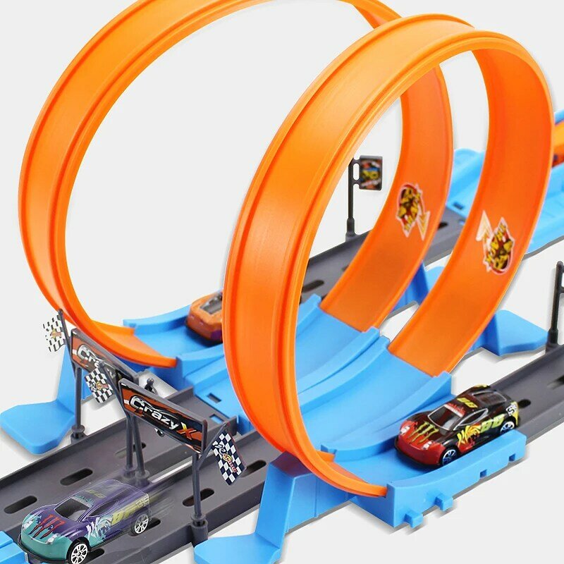 Balap Track Stunt kecepatan roda mobil ganda Model mainan untuk anak-anak Diy Rakitan rel kit anak laki-laki perempuan hadiah Natal