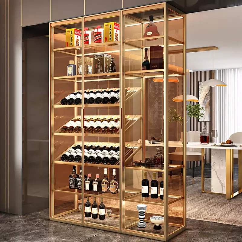 Armadietto per vino in lega di alluminio contro la parete del soggiorno armadio divisorio moderno e leggero lusso di fascia alta semplice piccolo vino