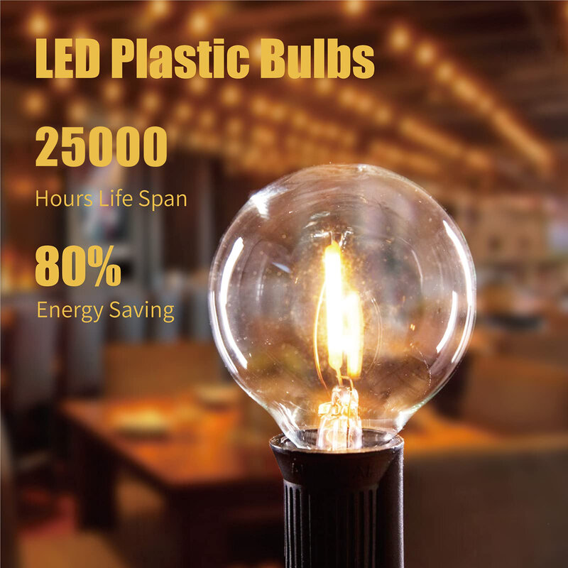 25pcs Shatterproof G40 Led Plastic Bulbs Vintage Low Voltages DC 3V Edison LED Globe Bulbs Solar String Light Replacement bulb