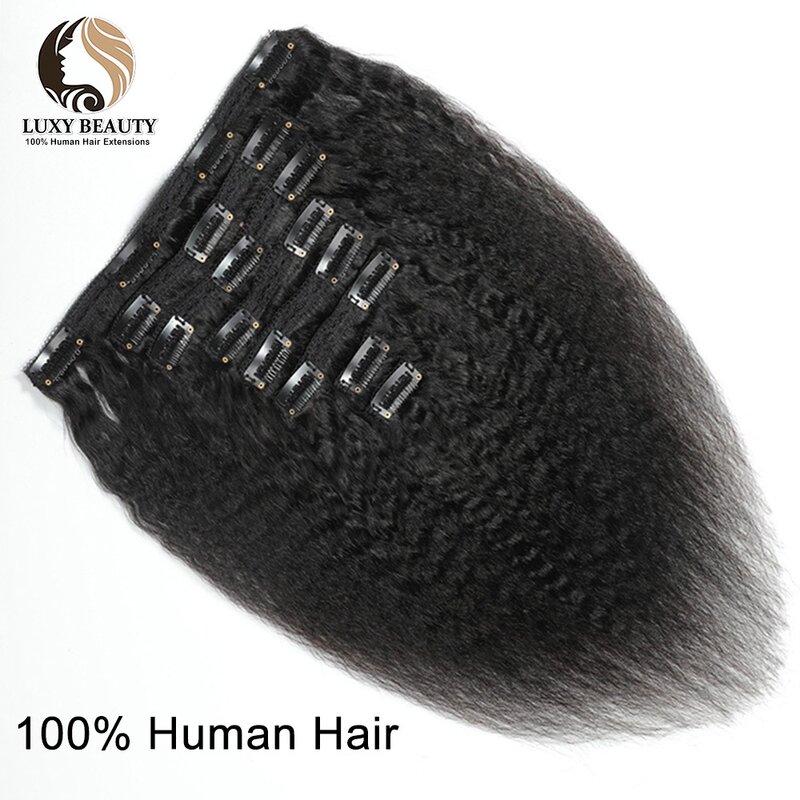 Extensions de cheveux humains afro crépus et droits à clipser pour femmes, cheveux brésiliens Remy, noir naturel, 10 "-26", 120G, 8 pièces par ensemble