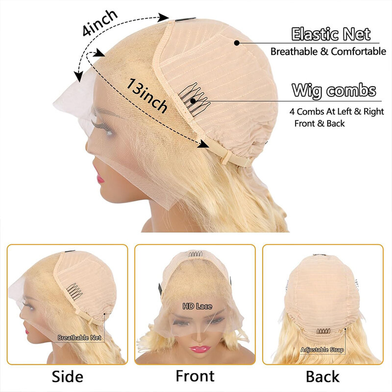 Sześcienny 613 blond koronkowa peruka na przód ludzkie włosy 13x4 ciało fala blond koronkowa peruka na przód ludzkie włosy wstępnie oskubane z dziecięcą sierścią 613 HD