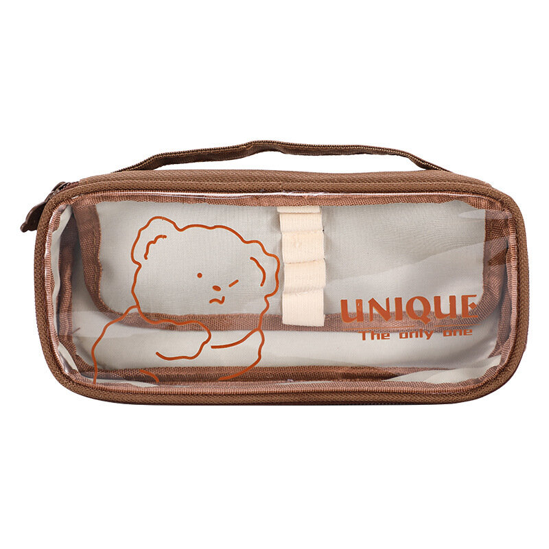 Женская сумка для карандашей с милым мультяшным медведем, 1 шт., прозрачная вместительная сумка для хранения канцелярских принадлежностей, студенческие принадлежности