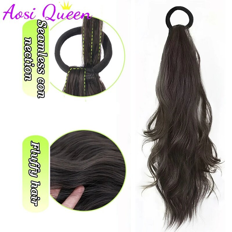 AOSI Wig Ponytail for Women with Long Hair Sweet and Cool Elastic Band with Strap Low Tie Natural Lightly Curly Ponytail