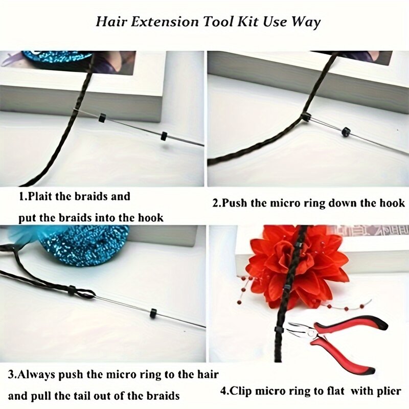 Tang + 1 buah kit wig jarum rajut, untuk memasang Kit alat ekstensi rambut, aksesori penata rambut profesional salon rambut