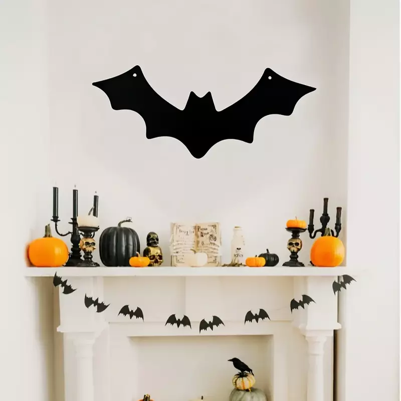 Decoración de arte colgante de pared de murciélago negro de metal de hierro para Halloween, decoración de fiesta de Halloween para el hogar, decoración de ambiente festivo, roo