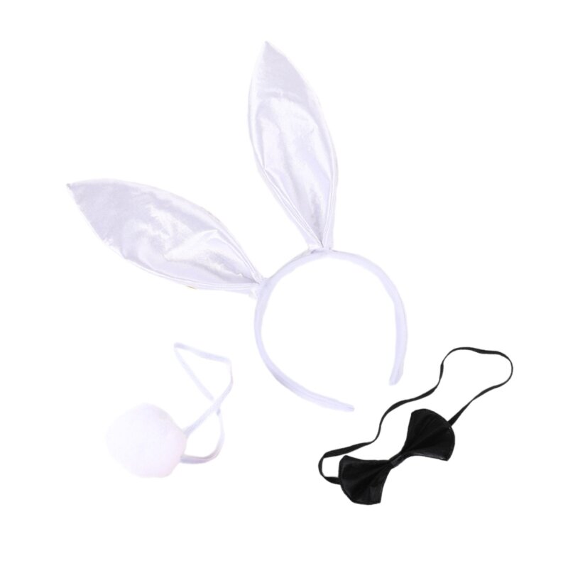 3 pezzi cerchietto per orecchie coniglio + coda + Set forniture per spettacoli cosplay per adulti