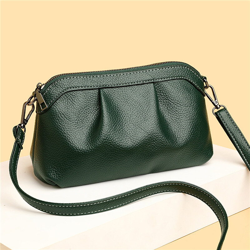 New Women Messenger Bag PU Leather High Quality Small Hobos Bags Daily Casual Lady Shoulder Bag Ruched Design Crossbody Bags