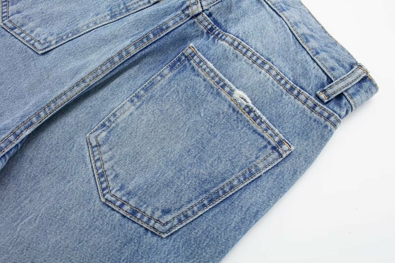 Damskie 2024 nowe eleganckie i wszechstronne jeansy z szerokimi nogawkami z dziurami Retro wysoki stan suwak damski spodnie dżinsowe Mujer