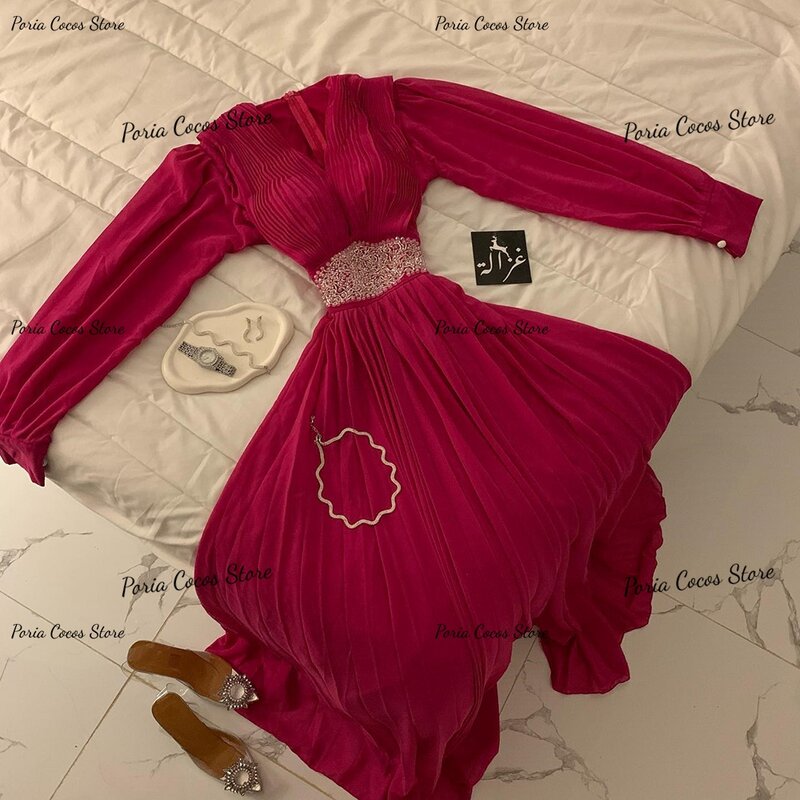 Robes de Rhà col en V à manches longues, plissé A-ligne, style moyen-oriental vintage, robe de soirée, 2023