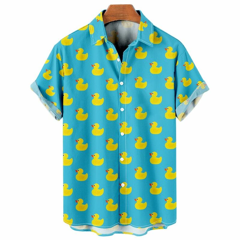Camisa con estampado 3d de pato para hombre, ropa Hawaiana de manga corta, informal para playa, blusa de un solo pecho