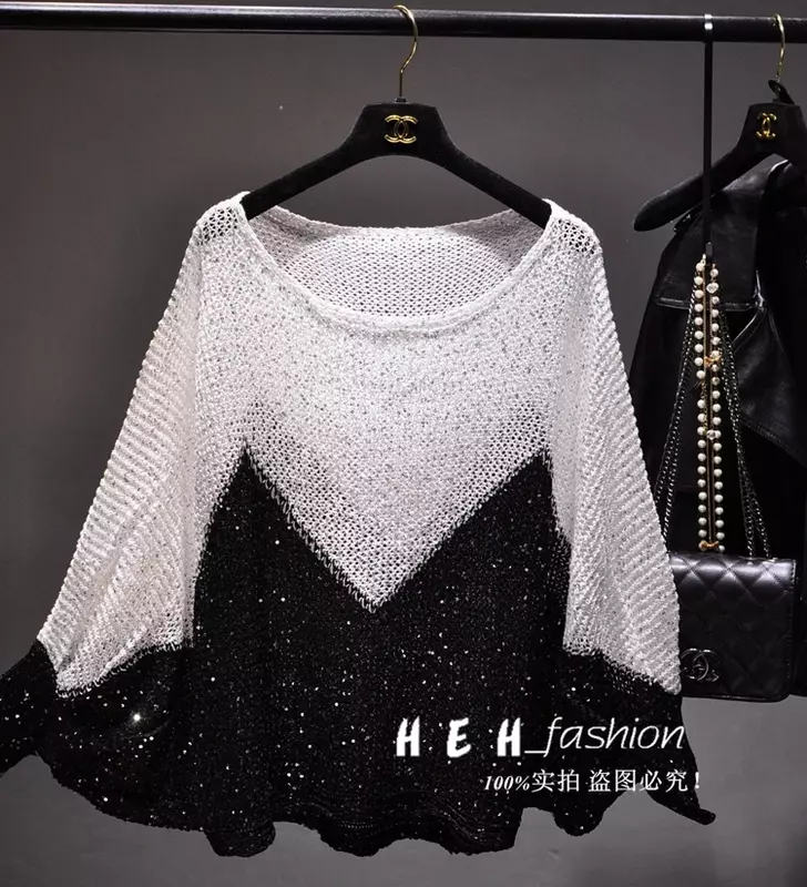 2024Shinny Lurex Sweater Women Round Neck Long Jumper Casual Knit Pull Femme Pullover Bling Bling Sequin Sweater