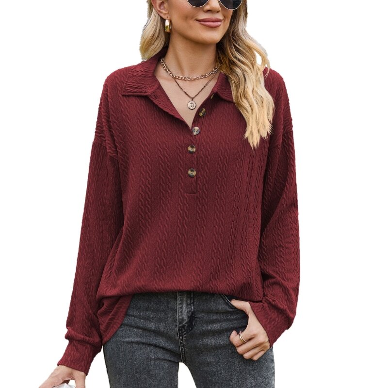 Women Oversized Long Sleeve Sweatshirt Hoodies Pullover Tops Button Henley Shirt Dropship