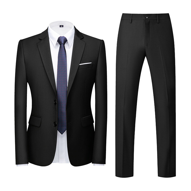 Terno de negócios justo masculino, jaqueta casual com calça, adequado para banquete de casamento, vestido de bridesman, 2 peças