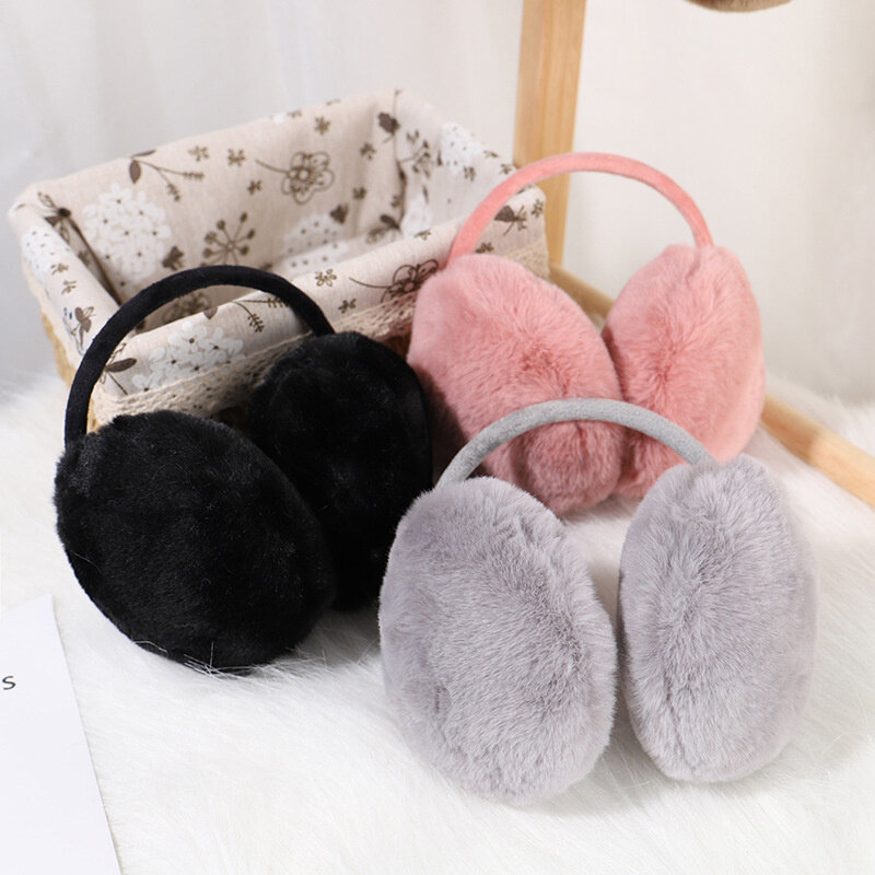 2023 Women Winter Warm Earmuffs Fluffy Fold Burger Shape Plush Fur Headphones Solid Color Outdoor Cold Protection Girl Ear Cover