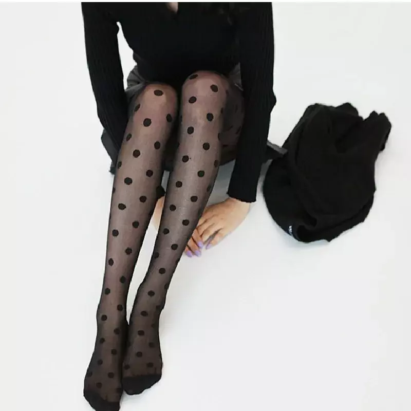 Collants femininos clássico pequeno polka dot meias de seda senhoras finas vintage falso tatuagem meias meia-calça feminina meias