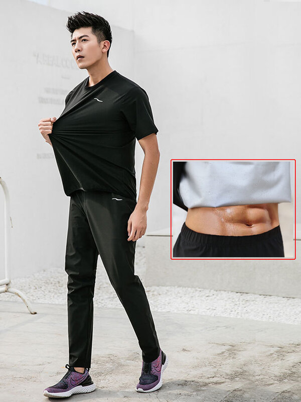 Sauna Sweat Suit perdita di peso Shapewear Top/Bottom Weighted Shirt Sauna Shirt/Pant Workout Exercise Gym maniche corte uomo donna