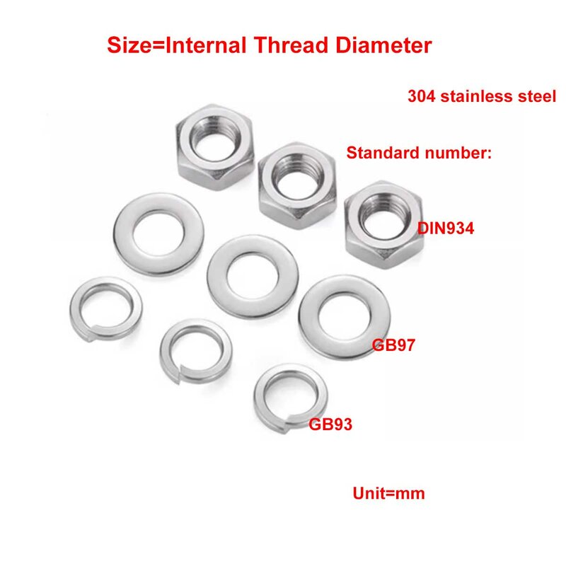 304 Stainless Steel mur Hex Flat Washer Spring Washer kombinasi Set