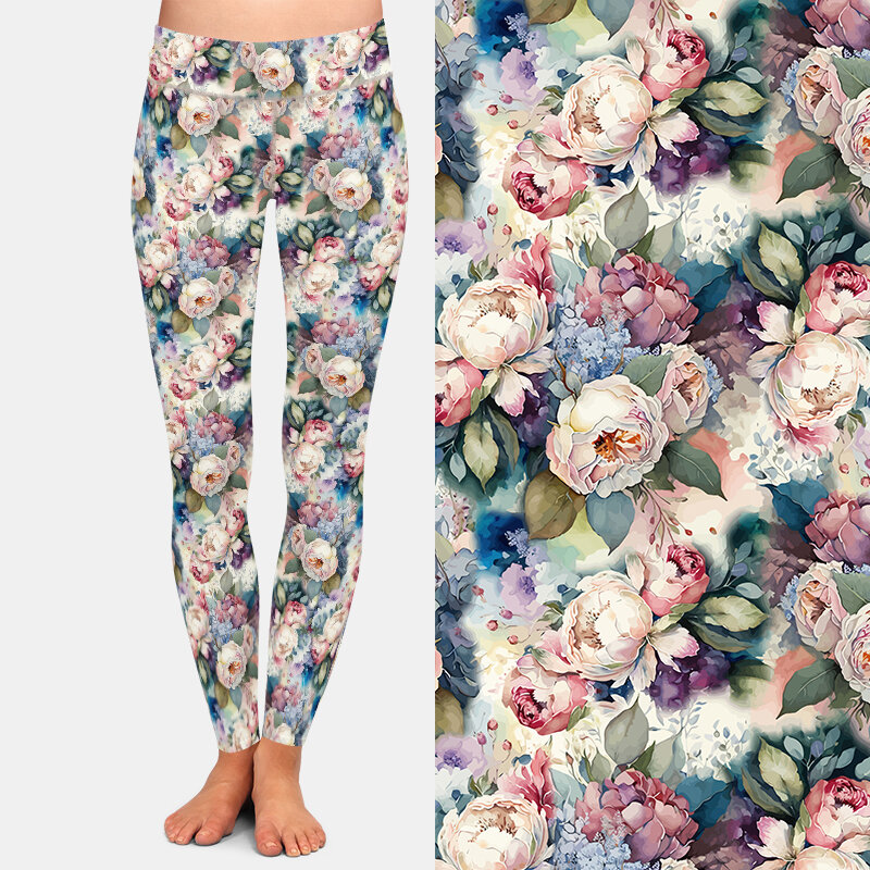 LETSFIND-Calças femininas de cintura alta, calças casuais sexy, leggings de moda colorida, impressão abstrata de flores, 3D