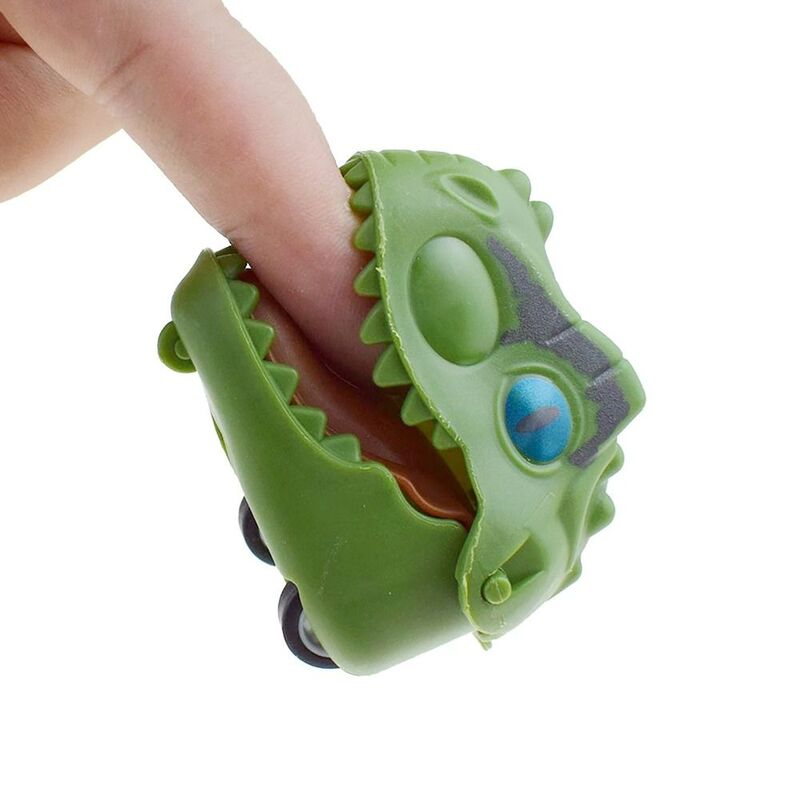 Mini cabeça do dinossauro puxa para trás o carro do brinquedo, Cor realista, Plástico engraçado, Mão mordida, Forma do dinossauro dos desenhos animados