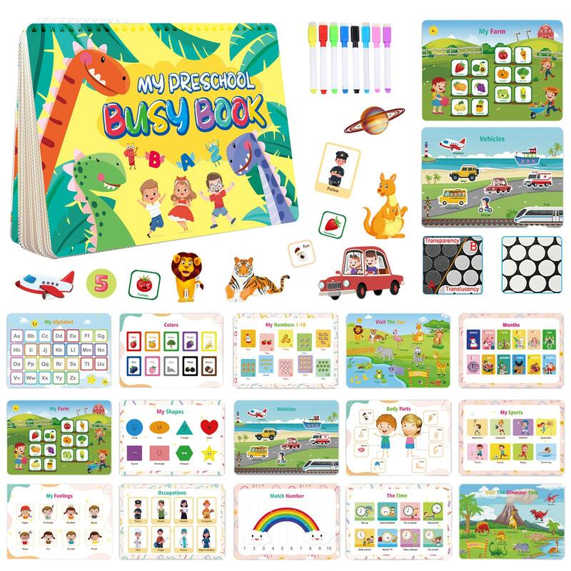 Montessori Educational Activity Book with Storage Pouch, Brinquedo, Livros de colorir, Crianças, Adesivos, Estrada, Jardim de infância, Viagem
