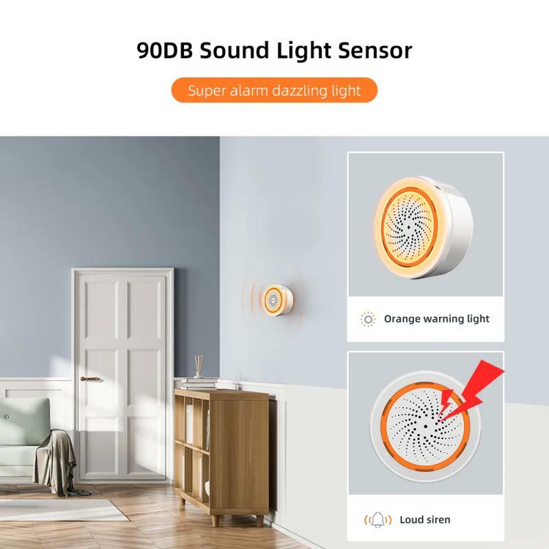 Sensor de luz de som Tuya ZigBee, 2 em 1, 90dB integrado, alarme de sirene, casa inteligente, controle remoto via aplicativo SmartLife, Gateway Zigbee