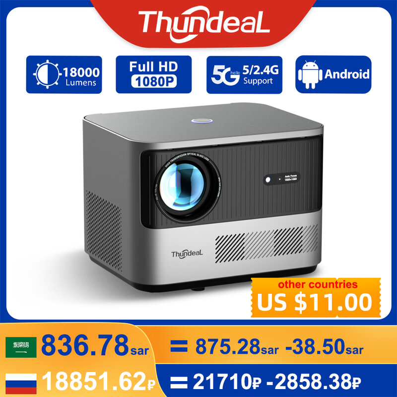 ThundeaL-Proyector portátil TDA6 para cine en casa, dispositivo de proyección Full HD 1080P, 2K, 4K, con enfoque automático, WiFi 5G, Android, TDA6W, 3D