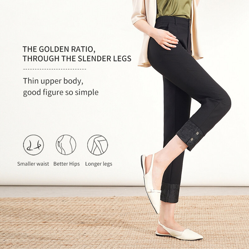 Новинка 2024, женские брюки, повседневная одежда, укороченные брюки в Корейском стиле со средней талией и металлической вышивкой, бесплатная доставка