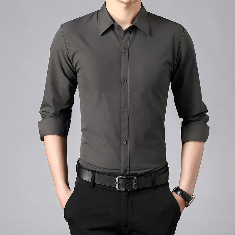 Camicia a maniche lunghe da uomo versione coreana camicia a maniche corte Casual da uomo alla moda da viaggio d'affari di alta qualità Non stirata