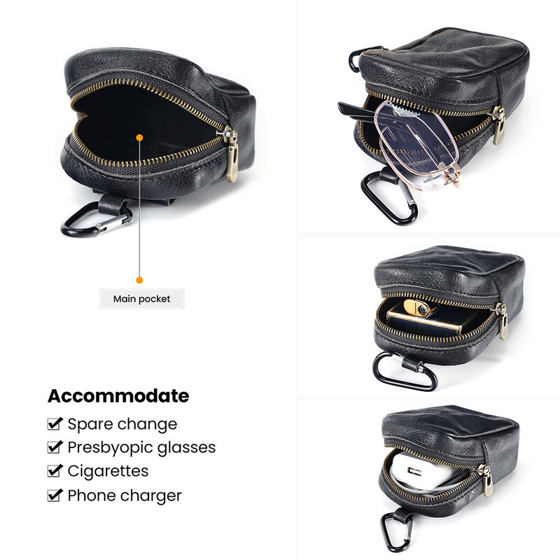 Genuine Leather Waist Belt Pack Pouch with Key Fob Coin Purse Outdoor Key Earphone Gadget Organizer Camping Hiking Case
