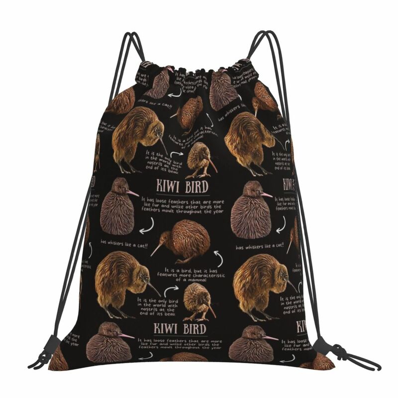 Kiwi Bird Fun Facts Backpacks Portable Drawstring Bags Drawstring Bundle Pocket Sports Bag Book Bags For Travel Students