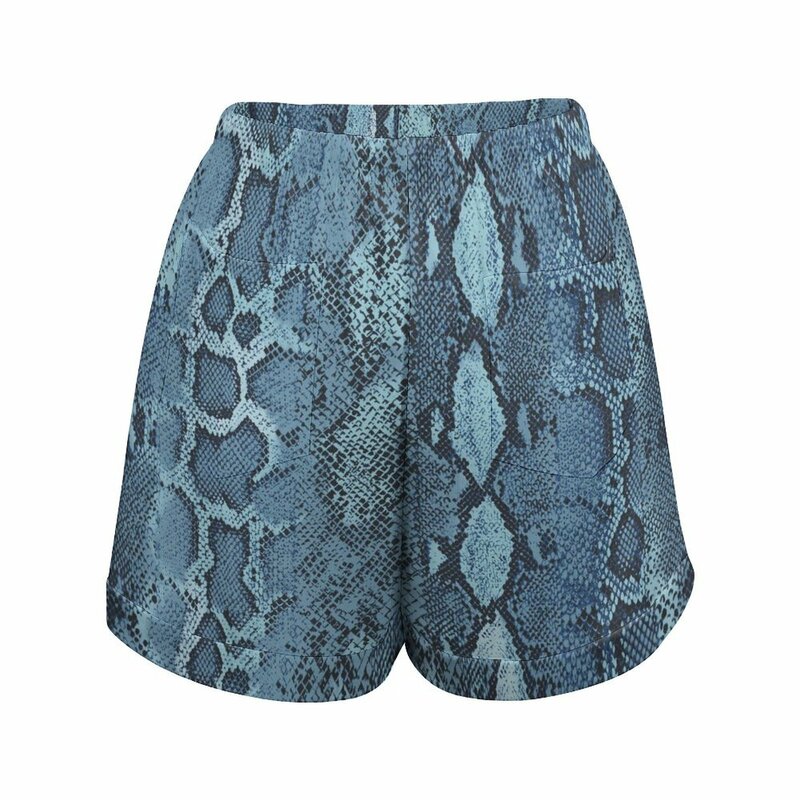 Blue Snakeskin Shorts Women Animal Print Streetwear Graphic Shorts Elastic Waist Oversized Short Pants Trendy Bottoms