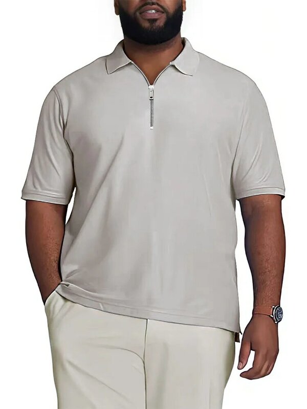 Męska plus-size lato koszulka Polo z krótkim rękawem koszula jednolity kolor skręcić w dół kołnierz zamek Polo koszula mężczyźni casualowe w stylu Streetwear męska bluzka