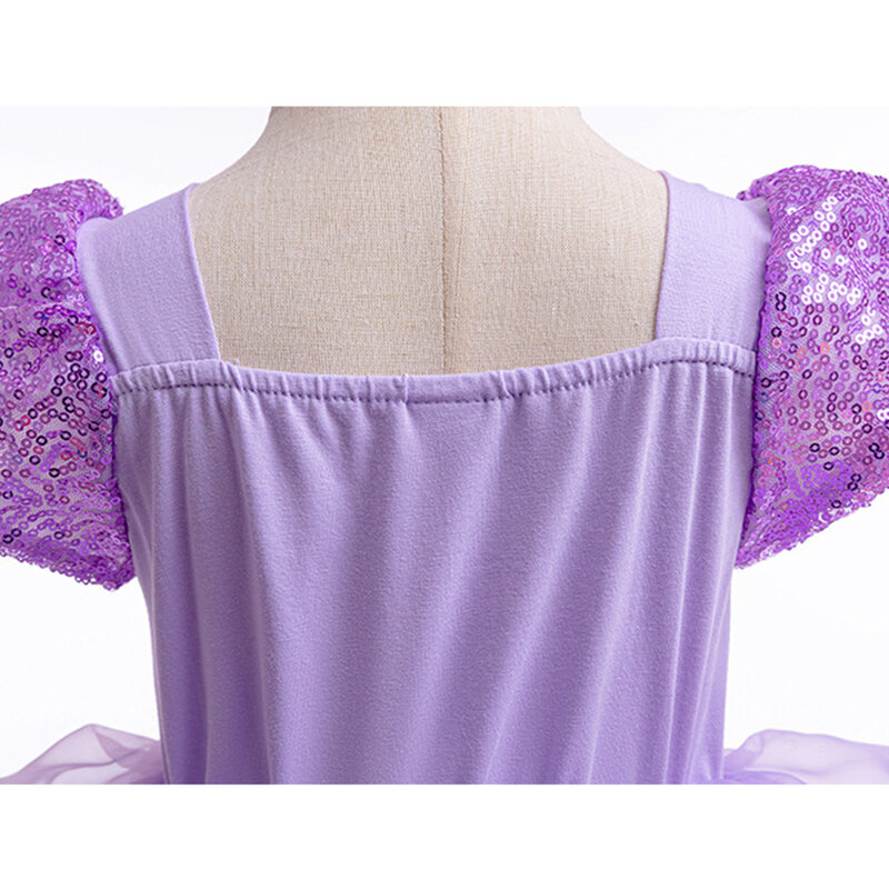 Костюм Принцессы Disney Рапунцель для девочек, фиолетовое бальное платье с блестками, свадебная юбка для дня рождения и Рождества
