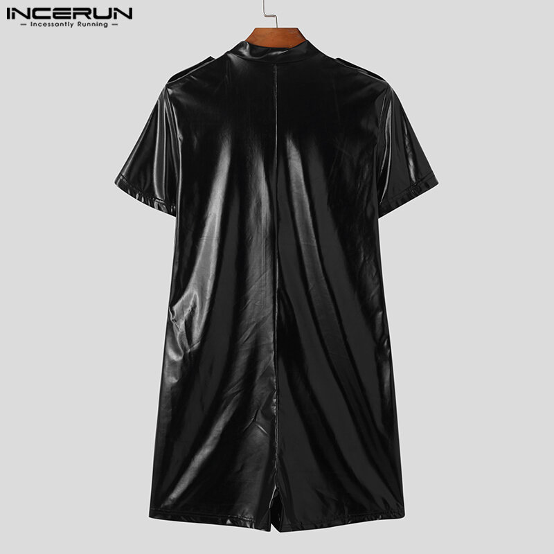 Incerun-ثوب فضفاض من الجلد الصناعي للرجال ، بدلة قماشية أنيقة ، ملابس داخلية مريحة غير رسمية ، بأكمام قصيرة ، نمط مثير ، ذكر ، S-5XL ، 2023