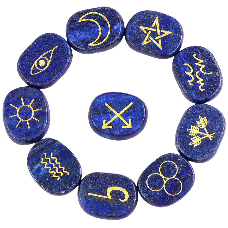 10ชิ้น/เซ็ต Healing คริสตัลแม่มด Runes หินชุดแกะสลักยิปซีสัญลักษณ์ Chakra Balancing Divination โยคะสมาธิ