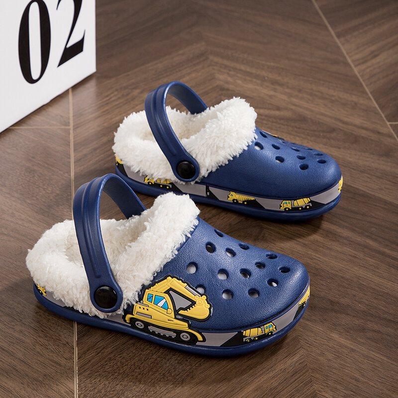 Pantofola invernale per bambini in cotone zoccoli per neonato stampa per escavatore di cartoni animati comode scarpe da casa per interni più sandali caldi per neonato