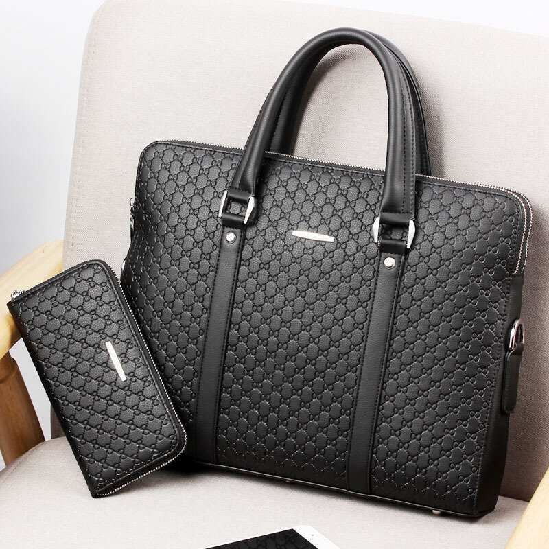 Genuine Leather Men Executive Briefcase Large Capacity Zipper Handbag Office Shoulder Messenger Bag Business Male Laptop Bag