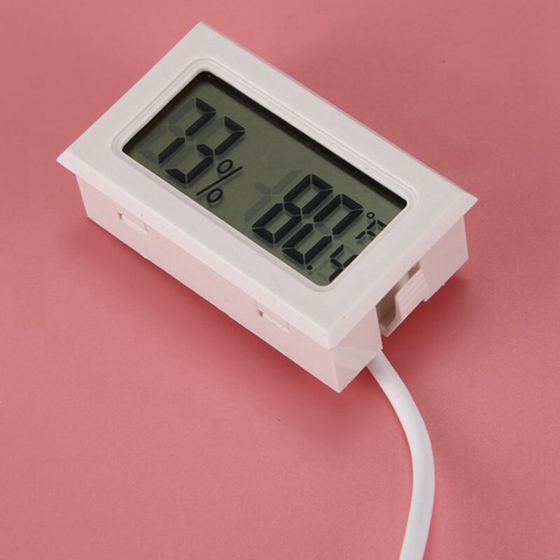 Higrómetro Fahrenheit con sonda de 1,5 metros, caja de Pet con pantalla Digital electrónica integrada, 1 Dc1.5V, 50-60 Celsius, blanco
