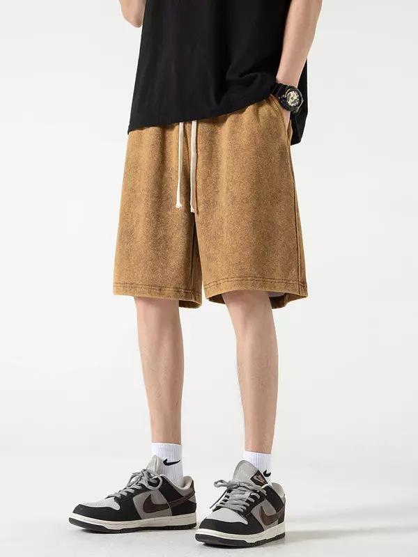 2024 nowość w trudnej sytuacji szorty na lato 320G gruba bawełna luźne spodenki Harajuku męskie codzienne krótkie spodnie Streetwear