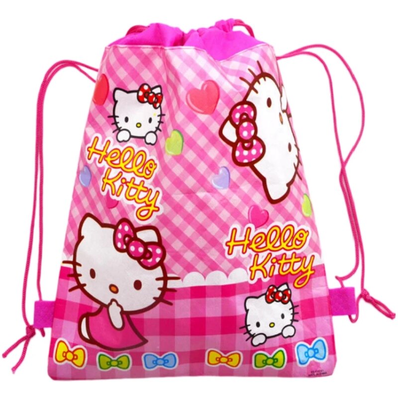 Bolsa de hello kitty con cordón, paquete no tejido, bolsillo de almacenamiento, bolsa de viaje, bolsa de compras de tela, mochila, suministros de fiesta para niñas