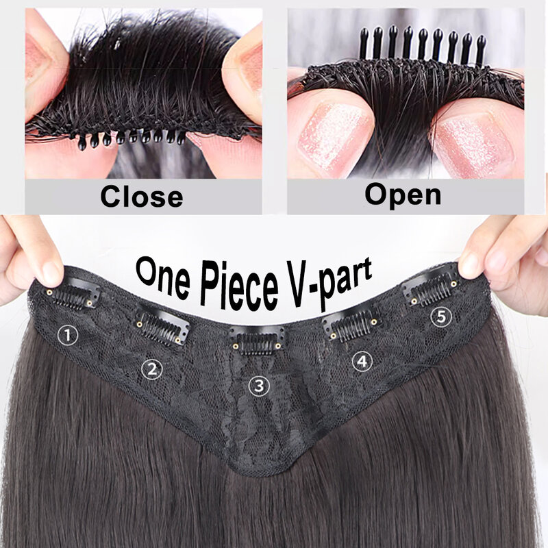 Bantalan rambut sambungan rambut sintetis berbentuk V, pemanjang rambut lapisan sintetis halus penambah Volume rambut