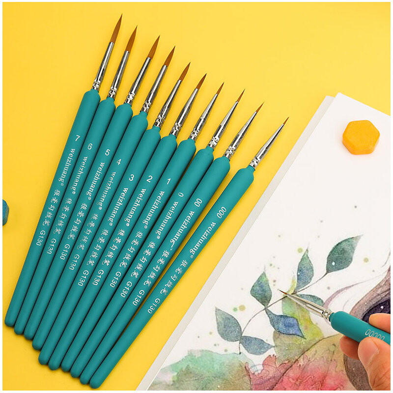 11pcs Hook Line Pen For Watercolor Oil Painting Extra Fine Soft Wolf Hair Hand Painted Brush Gouache Acrylic Nail Art Drawing