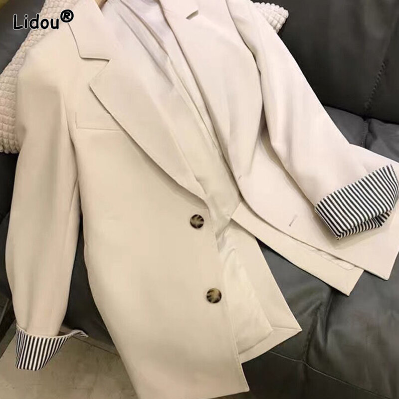 Spring Summer Notched Thin Loose Solid Color Button Women's Clothing 2023 Temperament Business Casual Blazers Intellectual Tops