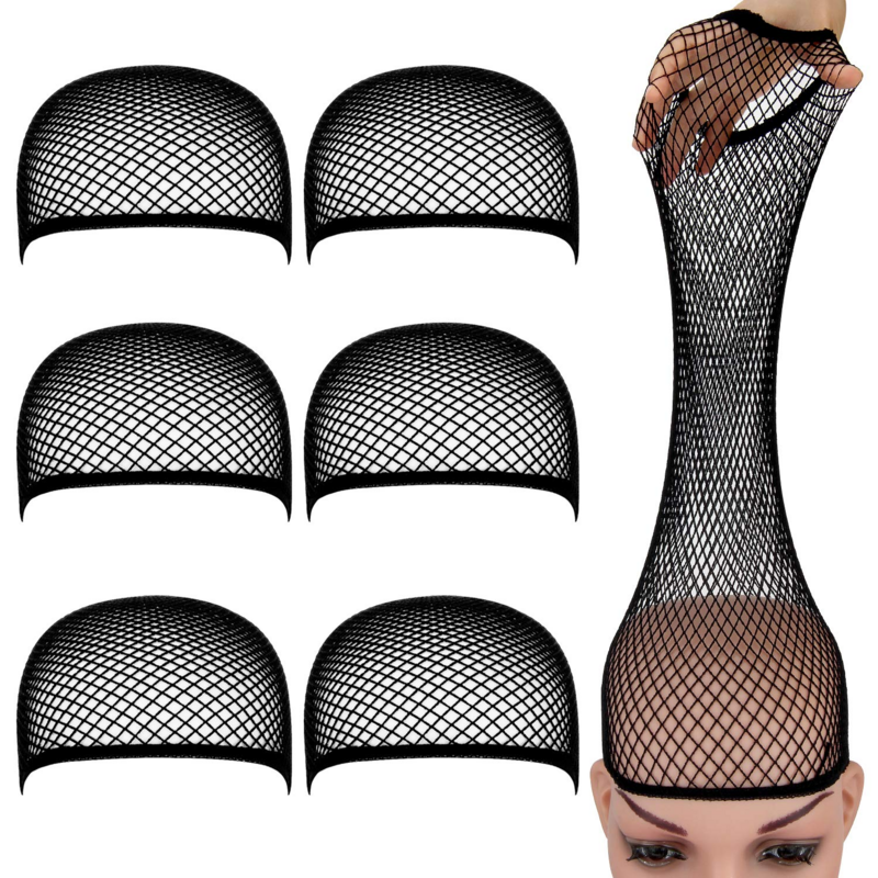 Berretto elastico elasticizzato per capelli fodera nera cappuccio per tessitura comode reti per capelli cappellino per parrucca a rete aperto per donna di alta qualità