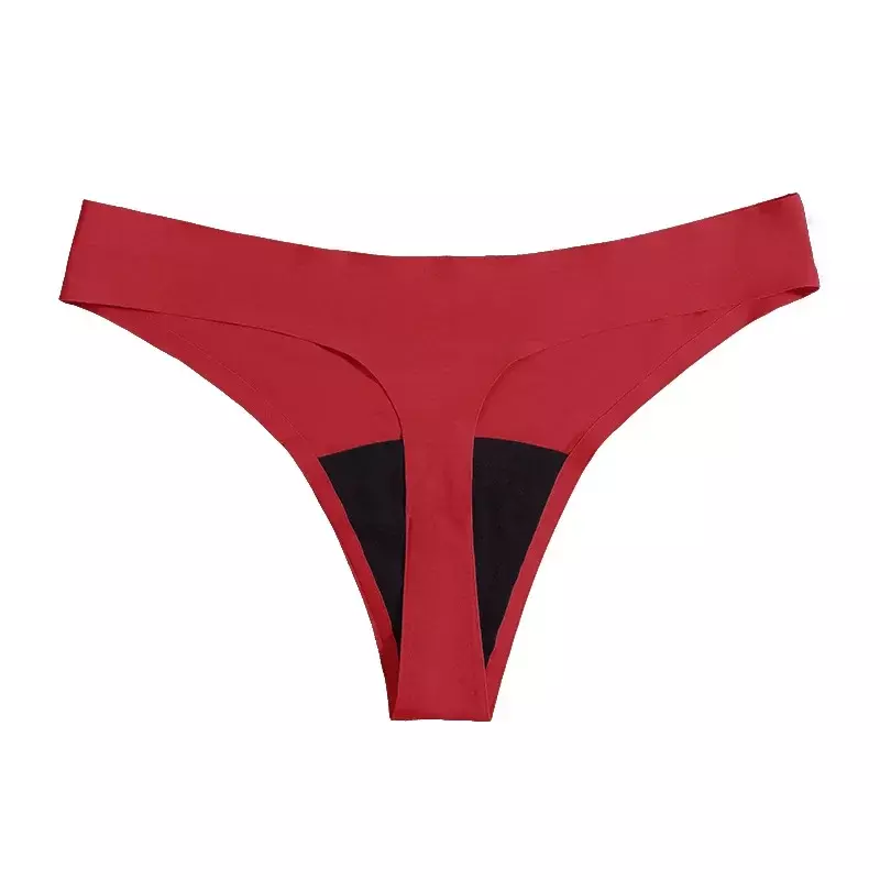 Celana dalam fisiologis wanita, tanpa tanda pinggang rendah empat lapisan warna Solid thong celana dalam seksi