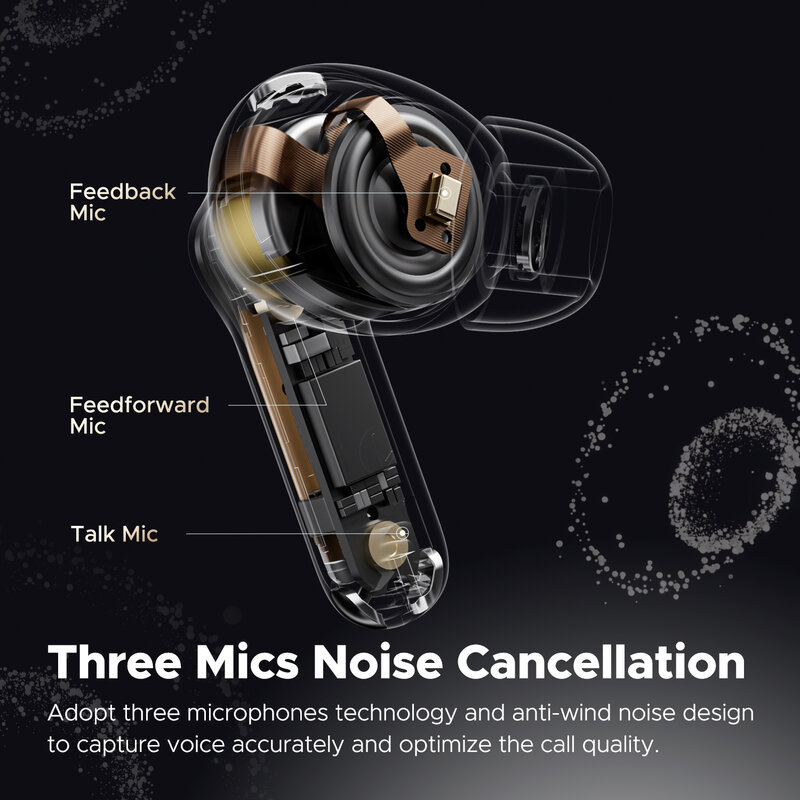 SoundPEATS Capsule3 Pro earbud nirkabel, earphone Bluetooth 5.3 ANC Hybrid 43dB dengan 6 mikrofon, Total 52 jam