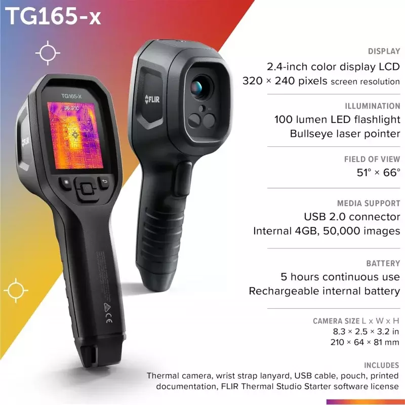 FLIR-TG165-X Câmera de Imagem Térmica, Bullseye Laser, Classe Comercial, Câmera Infravermelha para Inspeção de Construção, HVAC e Sensor