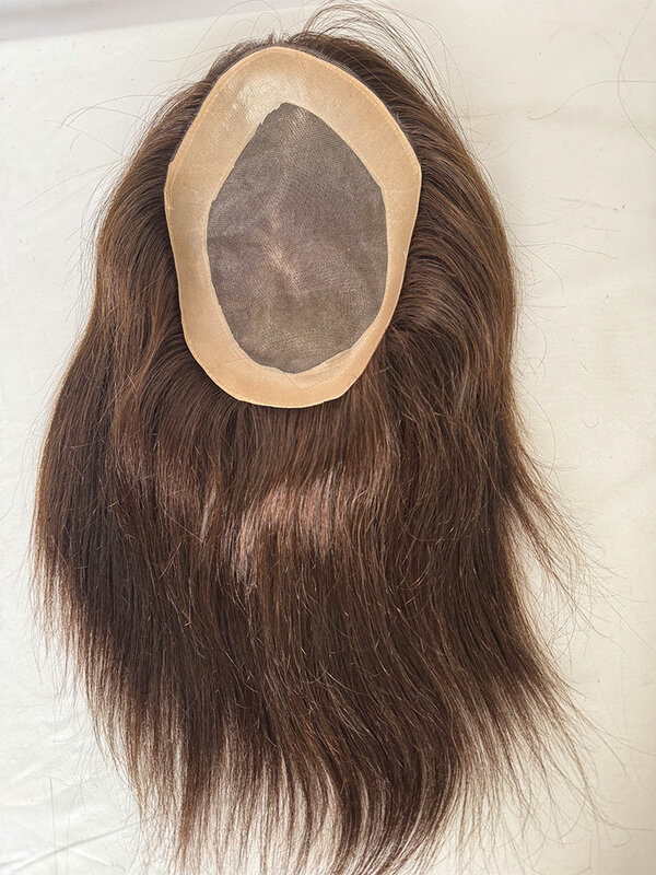 Parrucchino per uomo capelli umani europei capelli lunghi sistema di sostituzione da 9 pollici posticci morbidi sottili Super Mono Wiht PU 6 "x8''Base Toupee