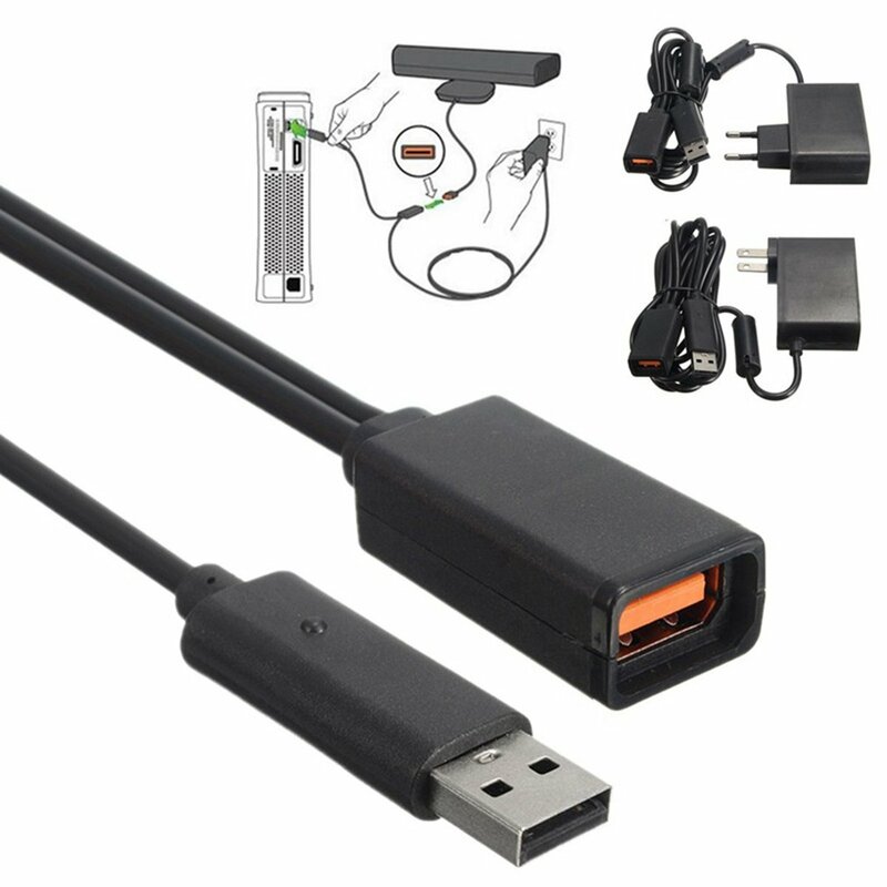 Catu daya AC 100V-240V hitam, adaptor colokan EU/US pengisi daya USB untuk Microsoft untuk Xbox 360 XBOX360 Sensor Kinect